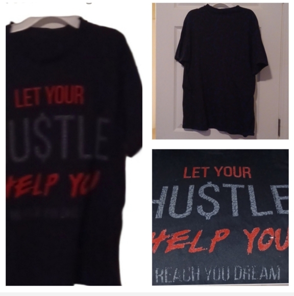 🍭🌺Black Graphic Tee with Red and Gray Text - Picture 1 of 7